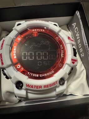 Ativa White and Red Sport Chronograph Digital Watch